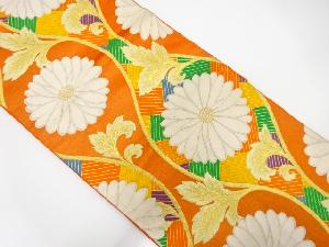 アンティーク　立涌に菊唐草模様織出し袋帯（着用可）